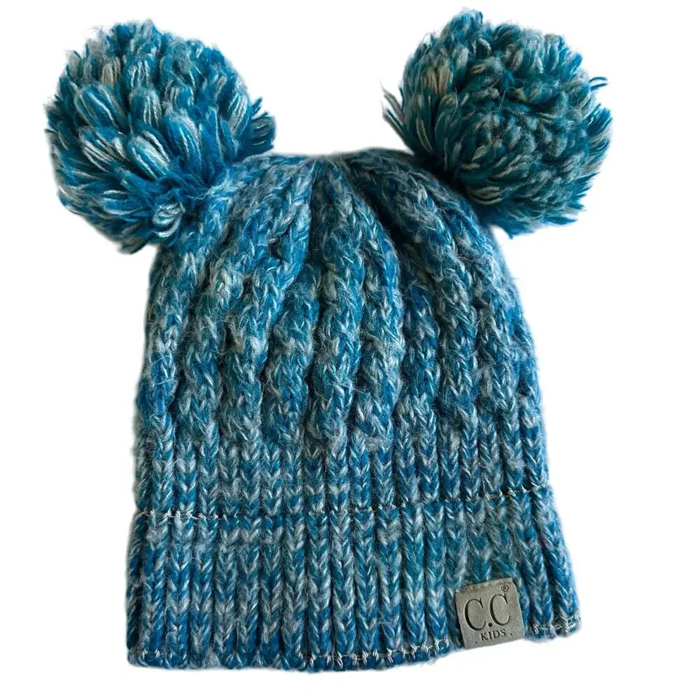 Adorable Kids C.C. Blue Knit Beanie with Double Pom